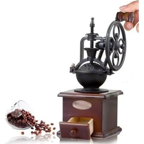 Moulin à café manuel - Vintage - Bois de pin - Tiroir de rangement - Mécanisme en céramique - Pour épices (1/4)