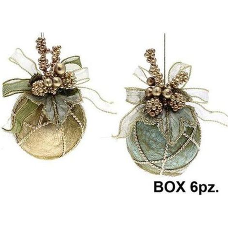6 sfere decorate per albero natale - colore verde/oro - decorazione addobbo natalizio