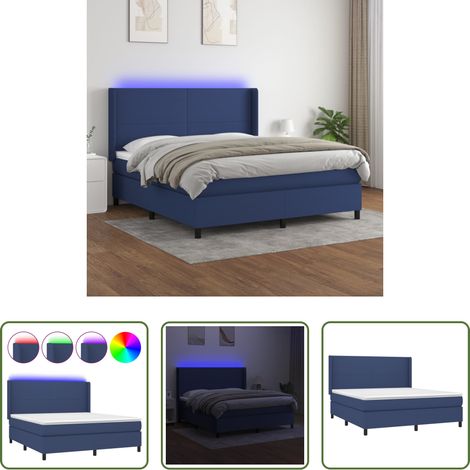 Sommier tapissier - Sommier à lattes de lit matelas LED Bleu 180x200 cm Tissu (1/5)
