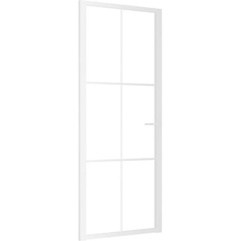 Porte intérieure, mesurant 83 x 201,5 cm, en verre ESG blanc et alliage d'aluminium.