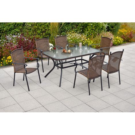 Roma Set 7tlg 6 Sessel Tisch 150x85cm Alu/Kunststoff