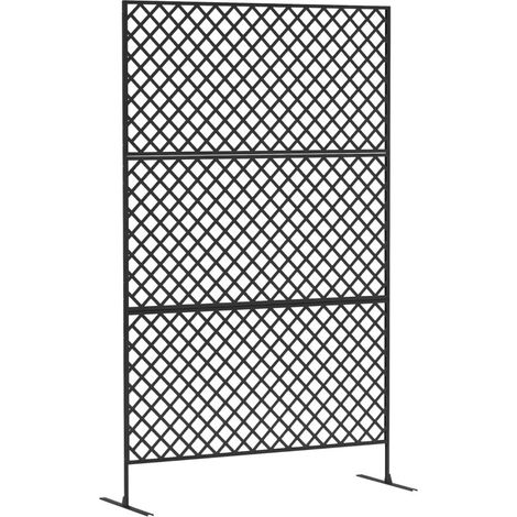 Séparateur d'espace extérieur, paravent métallique autoportant en acier noir, support plantes grimpantes idéal pour terrasse, véranda et jardin