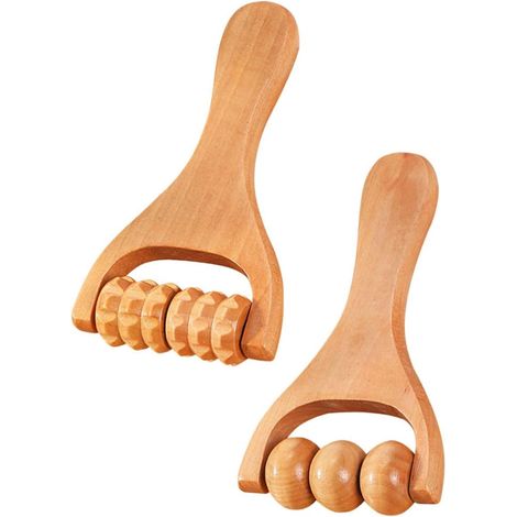 Lot de 4 rouleaux massage bois, trigger point, corps et visage, avec poignée, jambes (1/5)