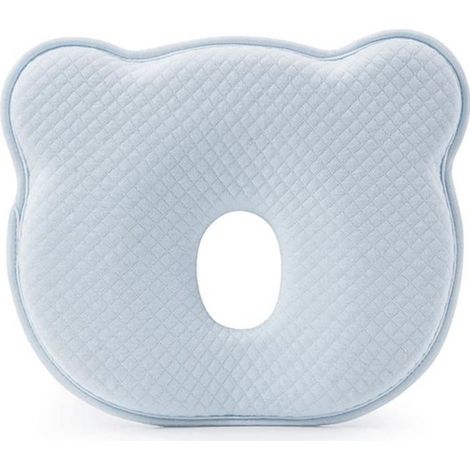 Oreiller mémoire de forme bébé nouveau-né anti tête plate lavable respirant doux- Bleu (1/4)