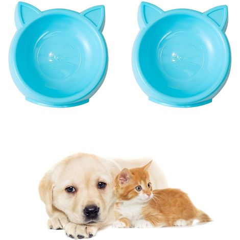 Ciotole per gatti carine, set da 2 pezzi, piatte e antiscivolo, facili da pulire, ideali per cibo e acqua in casa o in soggiorno (blu)