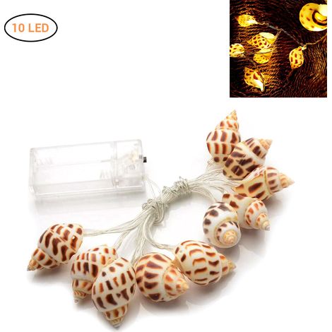 Guirlande lumineuse conch LED avec coquillages PVC 1.2m 10 LEDs blanc chaud pour décoration meuble jardin extérieur (batterie AA) (1/2)