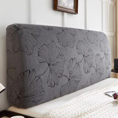 Bedruckter Stretch-Kopfteilbezug, Originalgröße, staubdichter Kopfteilbezug für Schlafzimmer, Ombré-Blattmuster – Dunkelgrau, 210–230 cm / 83–90,5 Zoll (1/5)