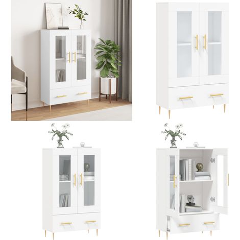 Buffet haut blanc 69,5x31x115 cm bois d'ingénierie - Buffet Design Moderne - Meuble Rangement - Armoire Blanche - Buffet Cuisine - Mobilier Salon - Home & Living