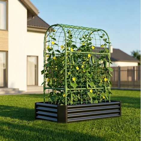 Bac de culture surélevé 120 x 60 x 150 cm en métal noir, pour légumes, herbes et fleurs (1/5)