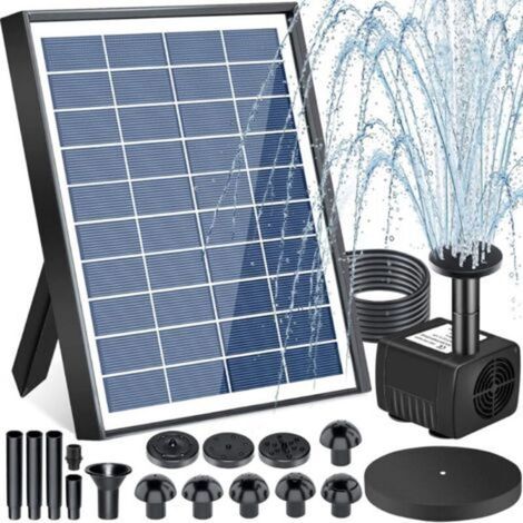 Fontaine Solaire Extérieure de Jardin, 6,5W Pompe Solaire Bassin Exterieur, Solaire Flottant Extérieur Fontaine avec 9 Buse pour Bain d'oiseaux, Aquarium, Étang, Piscine, Décoration de Jardin (1/5)