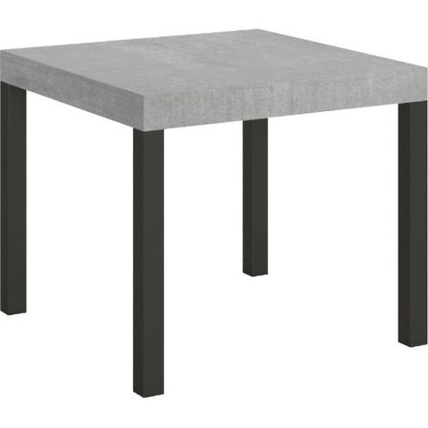 Petite table carrée 90/90 cm extensible 10 personnes 90 à 246 cm gris béton et métal anthracite Evy (1/5)