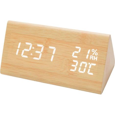 Réveil numérique en bois, horloge de bureau, réveil de chevet LED multifonctionnel (1/5)