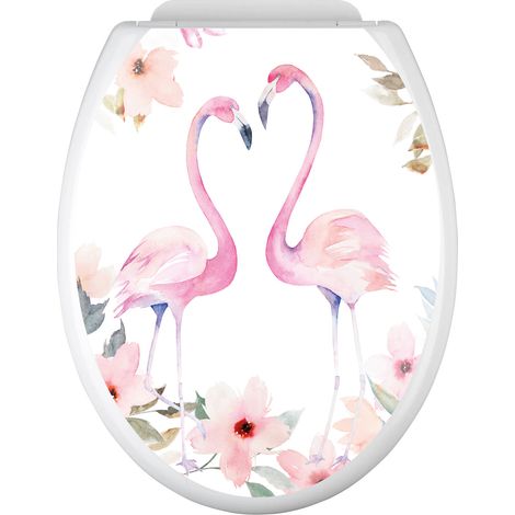 Stickers Abattant WC - Flamants roses - 35x43 cm - Adhésif BRILLANT (1/2)