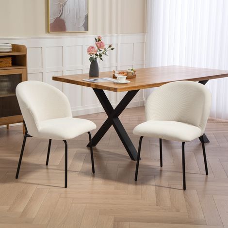 Lot de 2 chaises de salle à manger en velours côtelé. chaises de cuisine avec pieds en acier. 56x58x78cm. crème