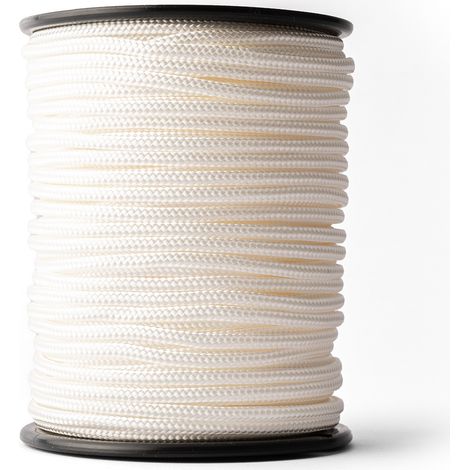 SNURO Corde Nylon Tressée (4 mm, 50 m) - Corde en Polyamide Blanc Solide Résistante à l'Usure - Paracorde Solide - Résistance à la Rupture 275kg