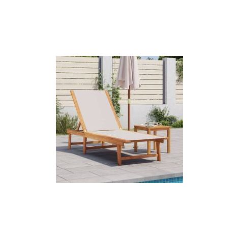 Chaise longue et table gris bois d'acacia solide et textilène (1/5)