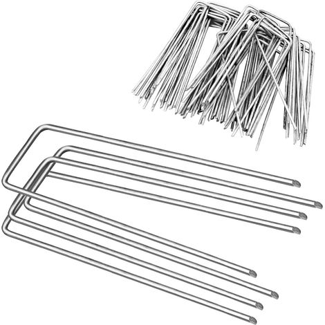 50PCS Piquets de Jardin en Forme de U Piquets de Fixation en Acier Galvanisé Clous de Jardin Multi-usages Piquets de Fixation Tent (1/4)