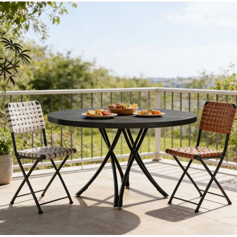 Table manger ronde 120 cm 4-6 personnes noire OKMYHOME (1/5)