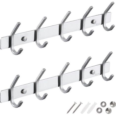 Lot de 2 porte-manteaux muraux - Crochets porte-manteaux en acier inoxydable - Support mural (1/4)