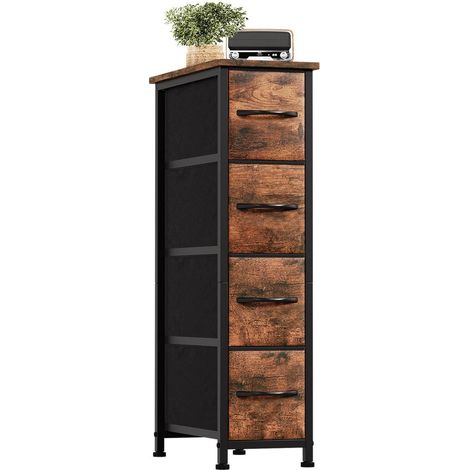 Schubladenschrank mit 4 Stoffschubladen, schmal, Holzoptik, 48x20x75 cm (1/5)