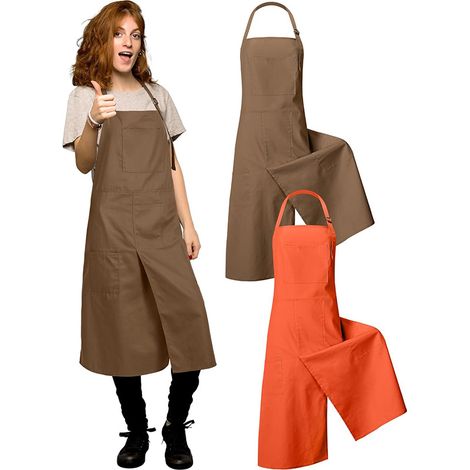 Tablier de potier long en polyester et coton – 3 poches pratiques – Boucle réglable – Conception de jambe divisée pour confort