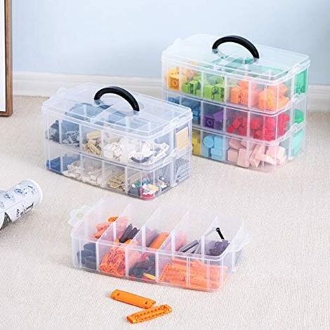 Organizador de almacenamiento de plástico multinivel, caja de costura o caja de Hot Wheels, para guardar material de arte y juguetes. (1/3)