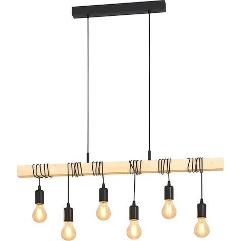 Lampada a sospensione lampada da tavolo trave in legno lampada a sospensione regolabile in altezza lampada da soggiorno 6 fiamme, 6x E27, LxH 100 x 191,5 cm