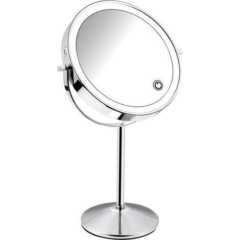 1x7-fach vergrößernder Kosmetikspiegel, doppelseitige LED-Beleuchtung, USB-aufladbar, um 360 Grad drehbarer, beleuchteter Kosmetikspiegel mit einstellbarer Touchscreen-Helligkeit (1/4)