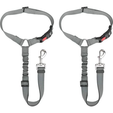 Ceinture De Sécurité Pour Chien - Nylon Noir - Réglable Avec Élastique Intégré - Pour Voiture - Lot De 2 (1/5)