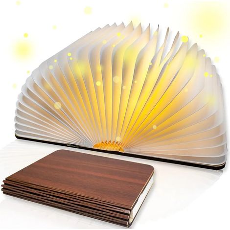 Livre en bois LED petites lumières nocturnes chargement USB page pliante (1/5)