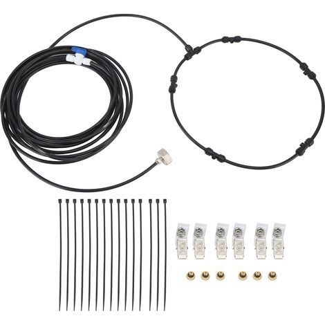 Kit de brumisateur extérieur avec tube de 7,9 m (26 pi), adaptateur 3/4, anneau de brumisation, système de refroidissement et tête d'arrosage américaine. (1/5)