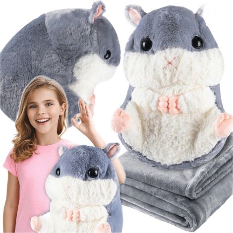 B48X HAMSTER-DECKE UND -KISSEN 2-IN-1 KUSCHELTIER MASCOTTE GROSS FÜR KINDER REISE-PLÜSCH (1/5)