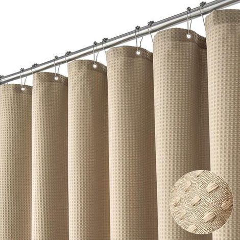 Ensemble de rideau de douche texturé de luxe, imperméable, lavable en machine, comprend 12 crochets, polyester, 180x180cm, gris. (1/5)