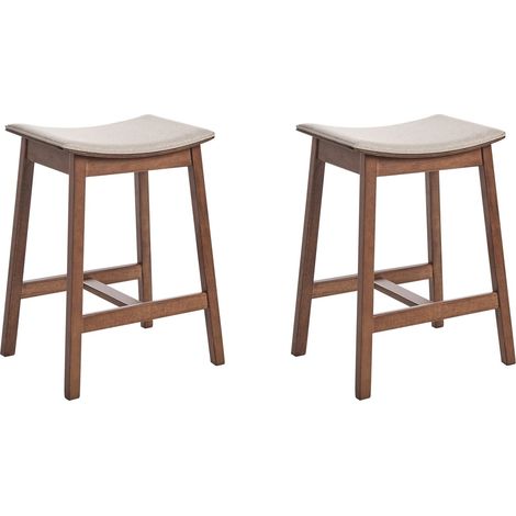 Set of 2 Bar Stools DIXON Wood Dark Brown/ Beige