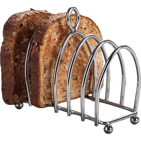 1 Porte-toast 6 tranches Design victorien Chrome Pieds à boules Poignée ergonomique Petit déjeuner (1/5)