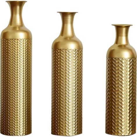 Set de 3 jarrones de pie de metal dorado con motivo en relieve 50/66/83 cm MODENUIT (1/5)