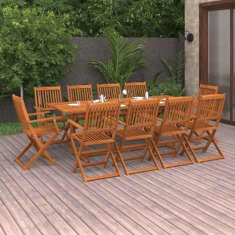 Ensemble repas de jardin 11 pièces en bois d’acacia pliable 220 x 90 x 75 cm - PANGIVO (1/5)