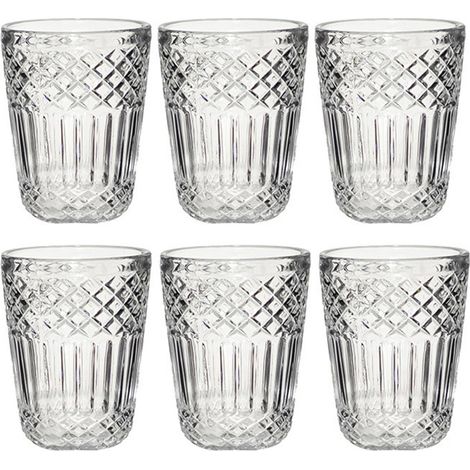 Set 6 Bicchieri Acqua in Pasta di Vetro trasparente 30cl Lavorazione a Rilievo Decoro bicchiere imperiale antico Stile Vintage per Casa e Ristorazione eleganzae particolarita' per una tavola speciale