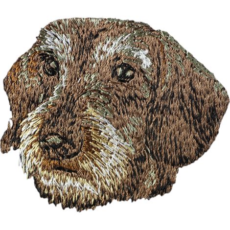 Parche con forma de perro salchicha de pelo duro, parche bordado, decoración única para mochila de Art-Dog (1/3)