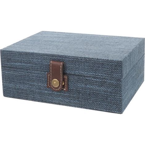 Schmuckkästchen aus Holz und blauem Stoff für optimalen Schutz, multifunktionales Retro-Design für Zuhause oder Büro (1/5)