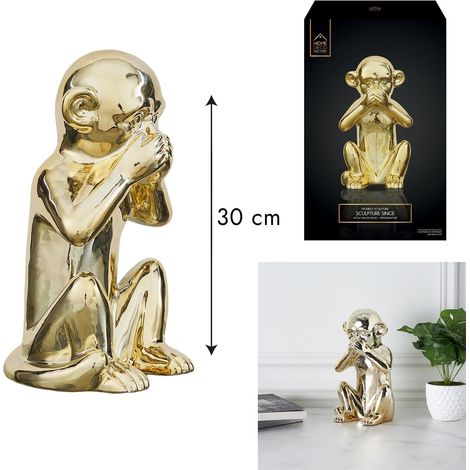 Statue - HOME DECO FACTORY - Singe Doré - Or (1/5)