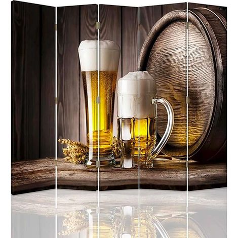 Paravent Décoratif Imprimé 5 Panneaux Thème Bière - 180 x 180 cm - 1 face déco, 1 face noir (1/5)