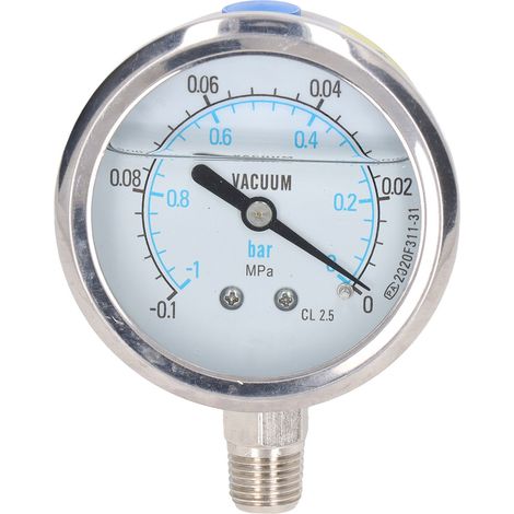 Manomètre à vide, double échelle, filetage NPT 1/4", acier inoxydable, pour eau et huile, -0,1 à -0 MPa