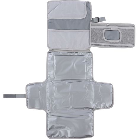 Matelas à langer portable pour bébé, grande capacité de rangement, oreiller pliable, imperméable, gris (1/5)