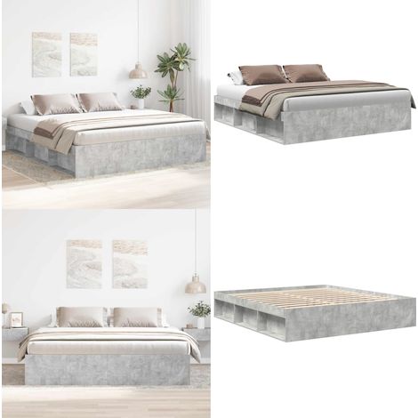 Cadre de lit sans matelas gris béton 180x200 cm - Cadre De Lit - Lit Double - Lit Super King Size - Meuble Chambre - Design Moderne - Home & Living (1/5)