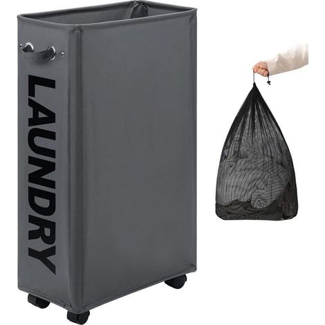 Panier à linge 1 unité Oxford 600D Pliable avec roulettes Rangement salle de bain 73,6 cm Gris (1/5)