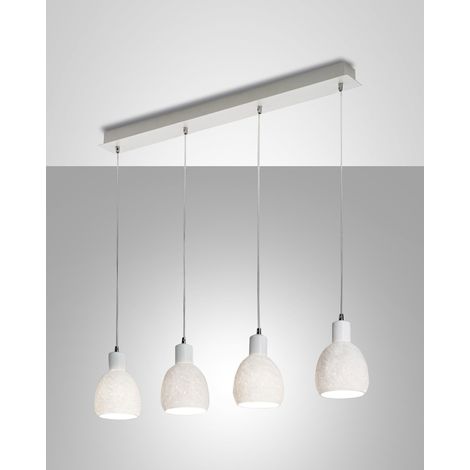Marina Lampada a Sospensione Moderna in Metallo e Ceramica Bianca 4 Luci E27, Struttura Elegante per Illuminazione Interna 960x85mm