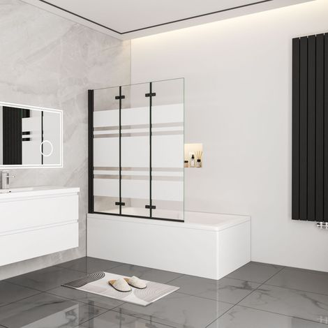 AICA 140x140cm Schwarz Faltwand 3 teilig Badewanneaufsatz Duschwand Badwannenfaltwände 6mm Nano ESG
