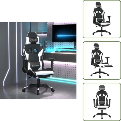 Seduta ergonomica - vidaXL Sedia Gaming Massaggiante Poggiapiedi Nero e Bianco Similpelle - Similpelle