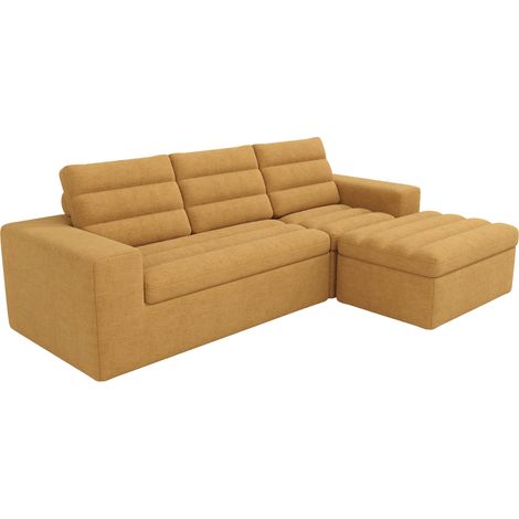 Sofá esquinero modular en L de chenilla naranja HOMVRA (1/5)
